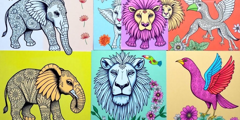 Colorful animal coloring book images for creative exploration.