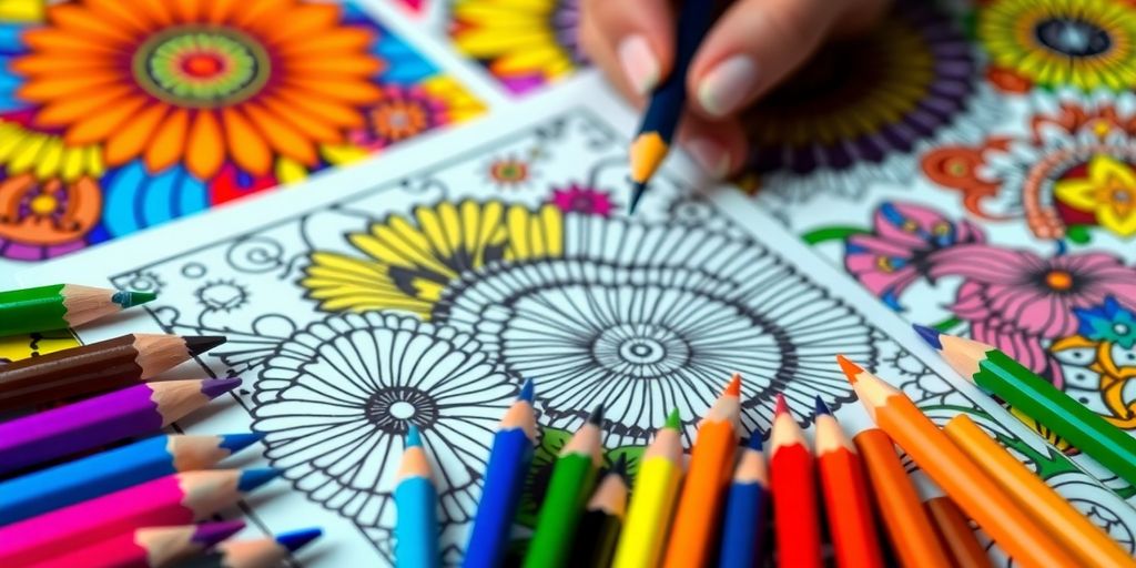 Hand coloring a vibrant number-based coloring book.