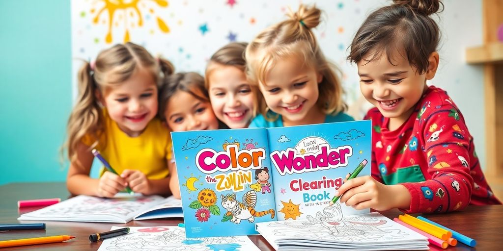 Children coloring in a Color Wonder Coloring Book.