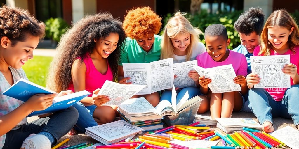 People of all ages coloring together outdoors.