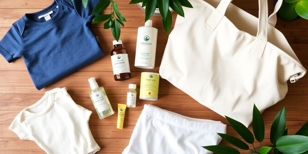 Eco-friendly gifts for expecting mothers amidst greenery.