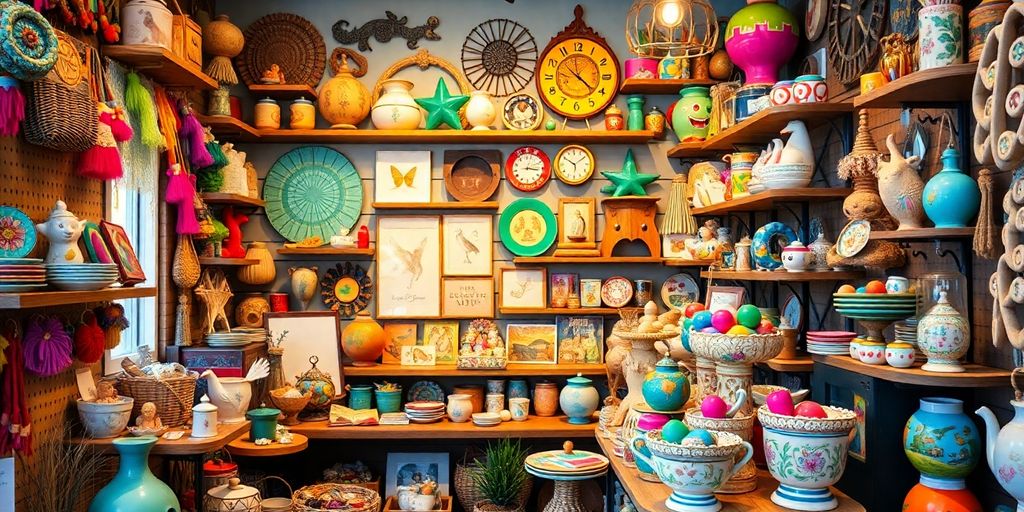 Unique gifts and crafts in a cozy shop setting.
