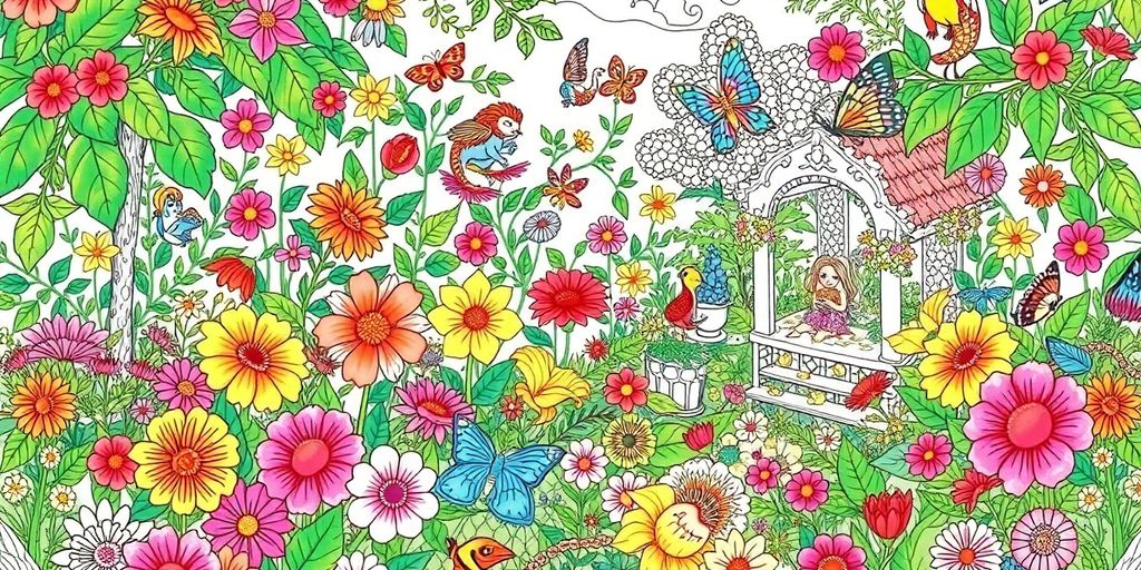 Colorful floral patterns from the Secret Garden Coloring Book.