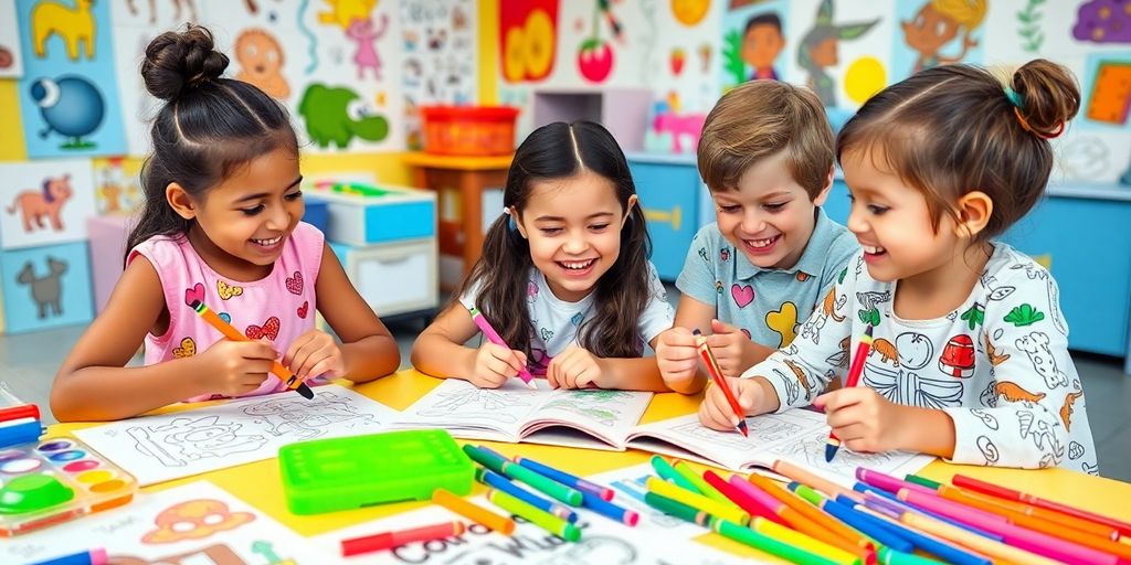 Children coloring with Color Wonder markers and books.