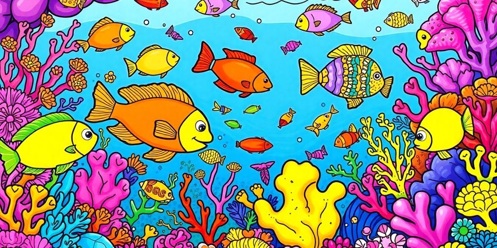 Colorful marine life illustration for coloring book enjoyment.