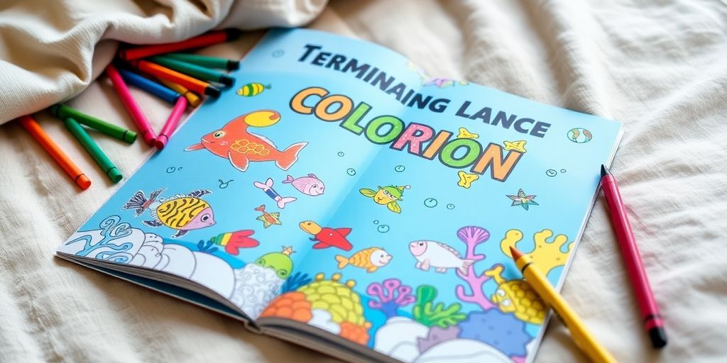 Colorful Terminal Lance Coloring Book with marine life illustrations.