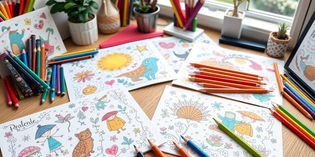 Colorful illustrations from Hanna Karlzon's coloring book.