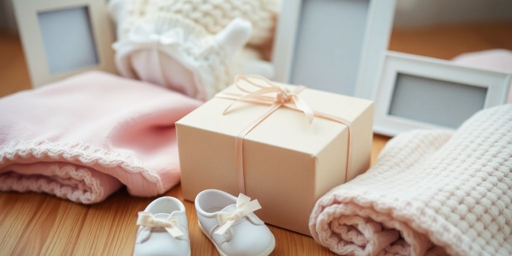 Gift box with baby items for expecting mothers.