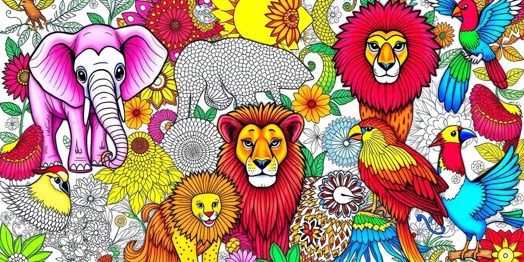Colorful animal coloring book images for all ages.