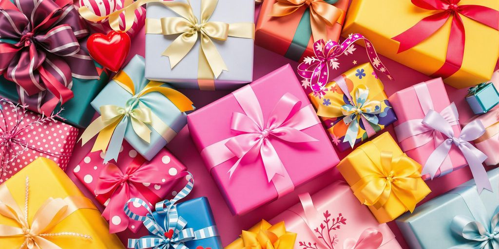 Colorful wrapped gifts for friends' special occasions.