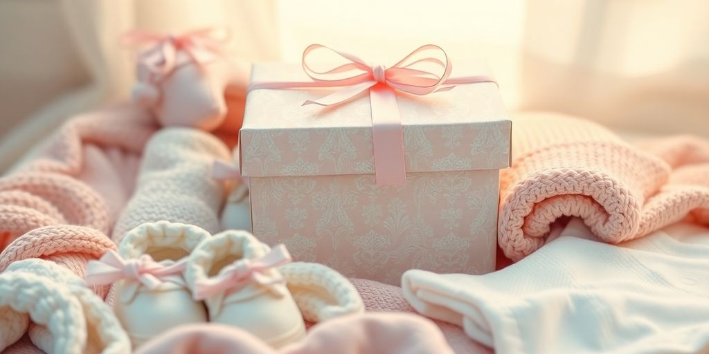 Gift box with baby items for pregnant women.