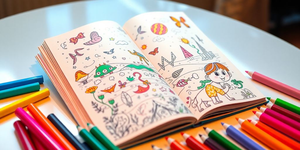 Coloring book with invisible markers and colorful illustrations.