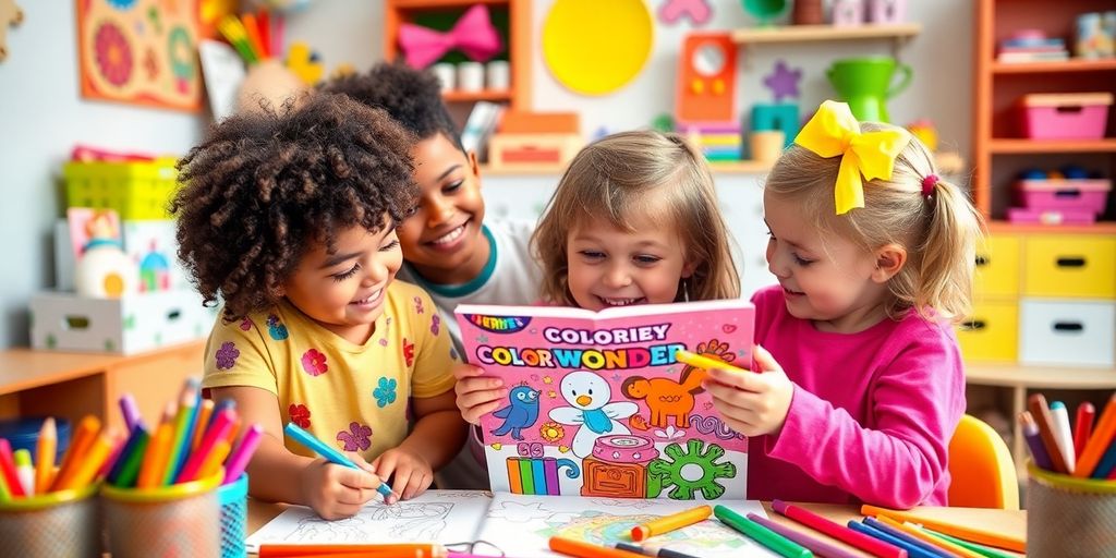 Children enjoying the Color Wonder Coloring Book together.